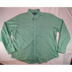 Polo Ralph Lauren Linen Shirt Men's 2XL Custom Fit Long Sleeve Preppy Green